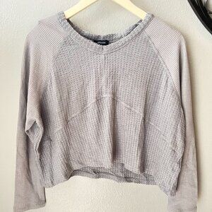 Episode‎ Womens Gray Waffle Knit Long Sleeve Crop Top Size S